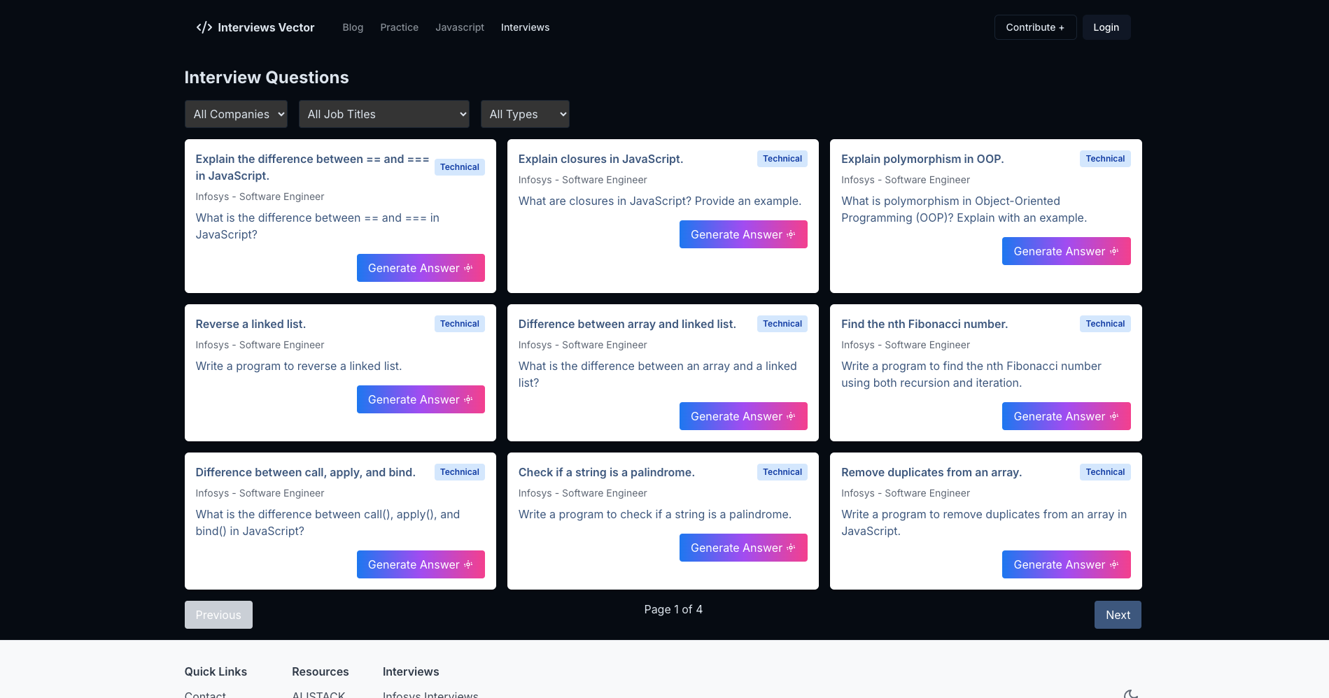 Interviews Vector - Coding Interview Prep with Quizzes & Practice